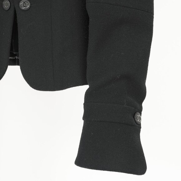 Chanel Black Wool-Blend Panelled Buttoned-Chain Blazer - Picture 5 of 12